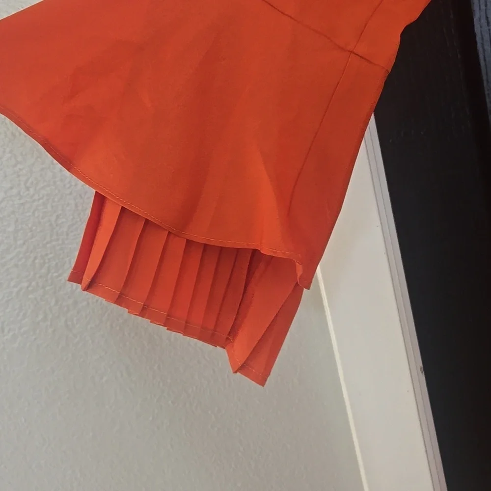 NWT Tahari ASL Burnt Orange Pleated Trim Tie Neck Dress Size 14 - Picture 5 of 15